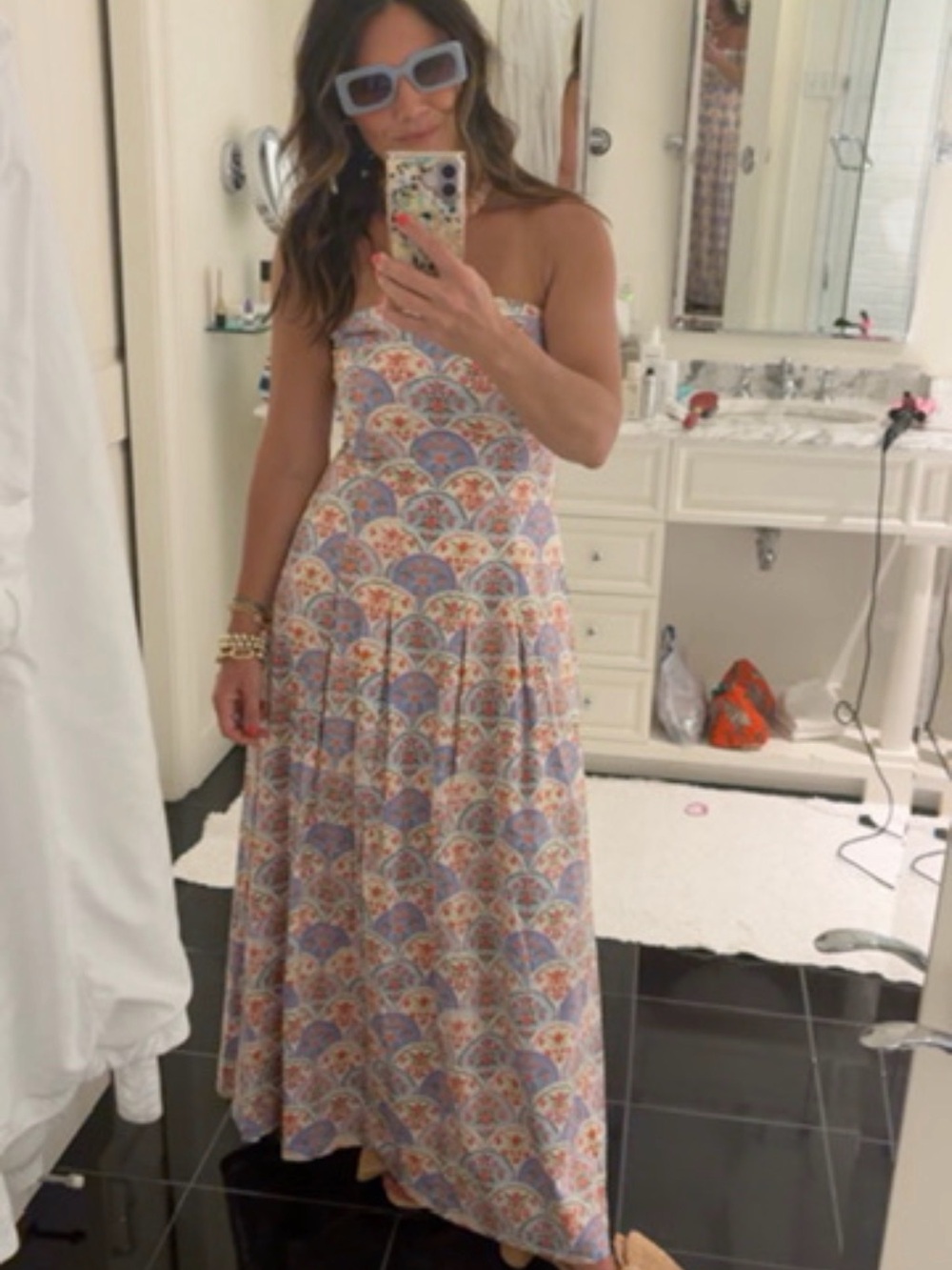 Cupcakes and Cashmere Strapless Floral Maxi Dress in Pink and Blue